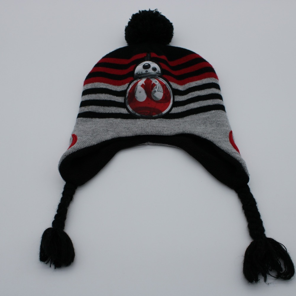 Star Wars Heritage BB-8 Peruvian Beanie Hat Black Red Striped Fleece Lined OSFM